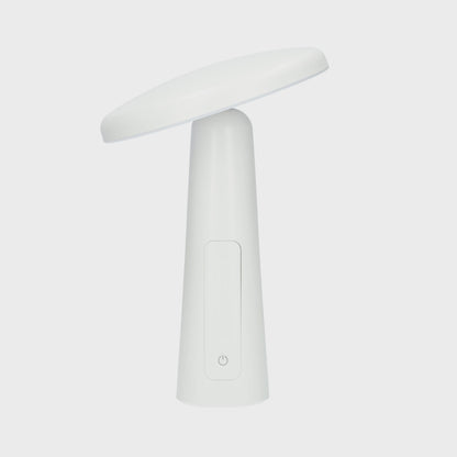 360 Grad Ansicht einer kabellosen LED Tischleuchte in Weiss.